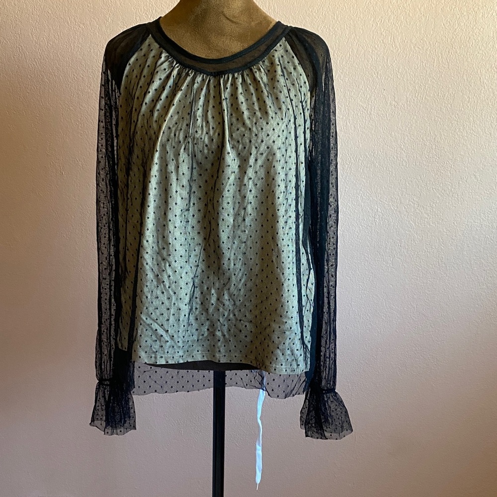 Zara Black and Gray Sheer Sleeve Blouse